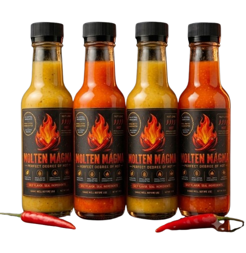 Molten Magma hot sauce bottle